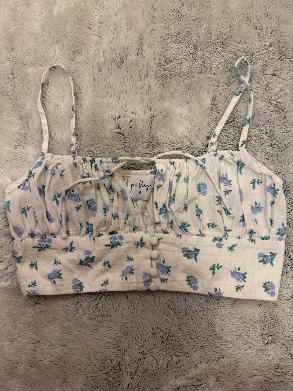 Oh Polly White Cropped Floral Button-Front Camisole